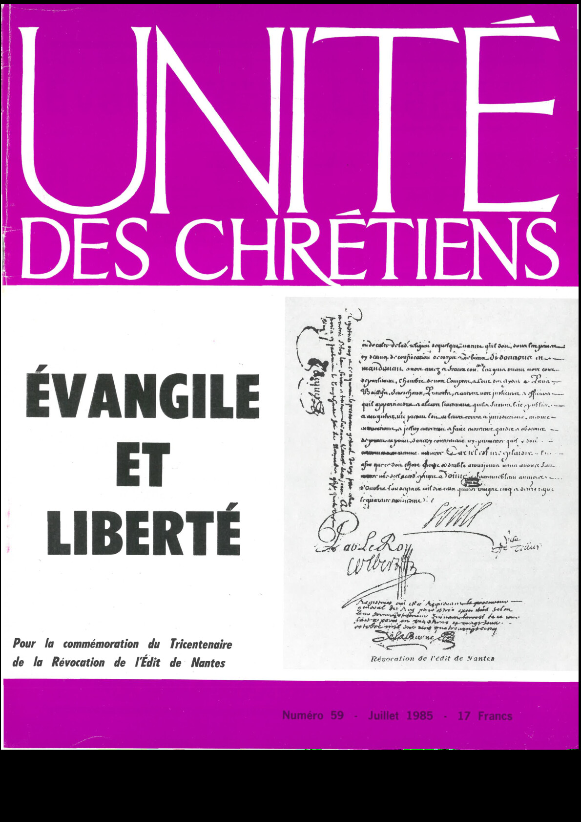 Évangile et liberté : Pour la commémoration du tricentenaire de la Révocation de l’Édit de Nantes
